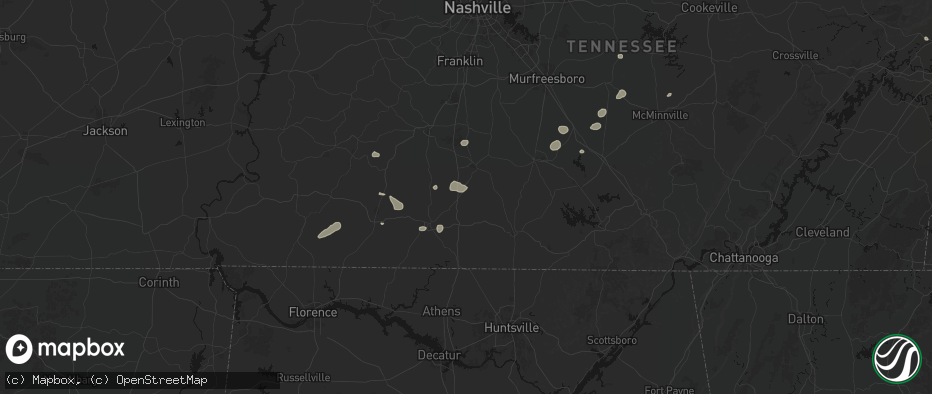 Hail map in Cornersville, TN on July 5, 2026