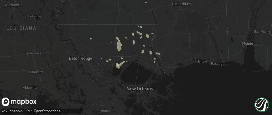 Hail map in Covington, LA on July 5, 2026