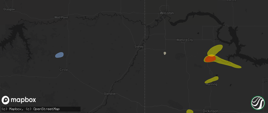 Hail map in Crane, MT on July 5, 2026