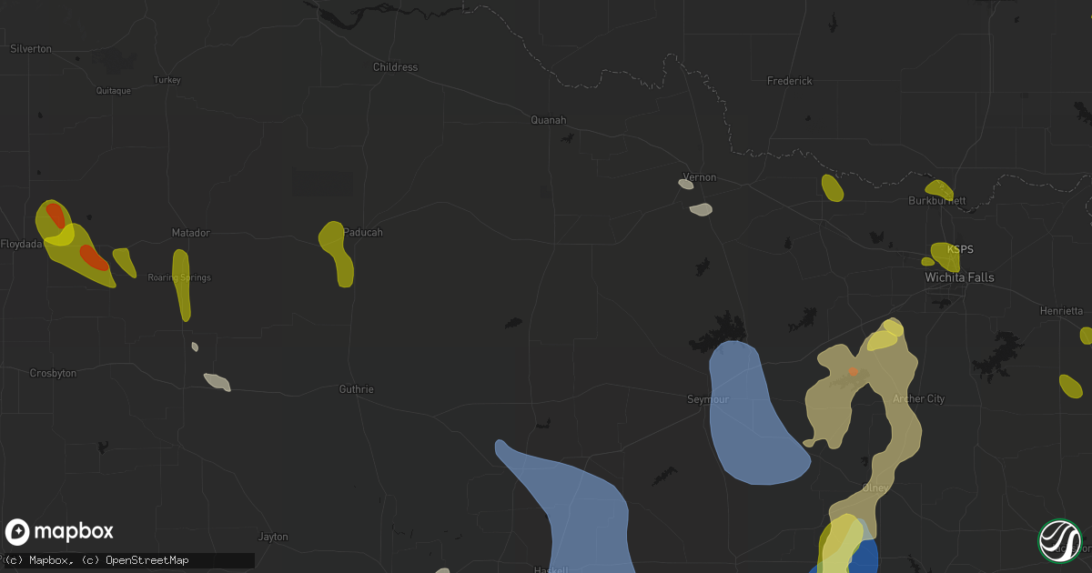 Hail map in Crowell, TX on July 5, 2026