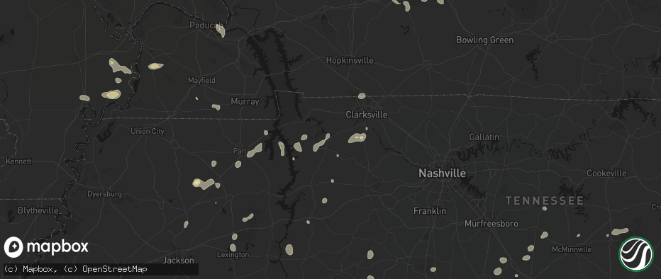 Hail map in Cumberland City, TN on July 5, 2026