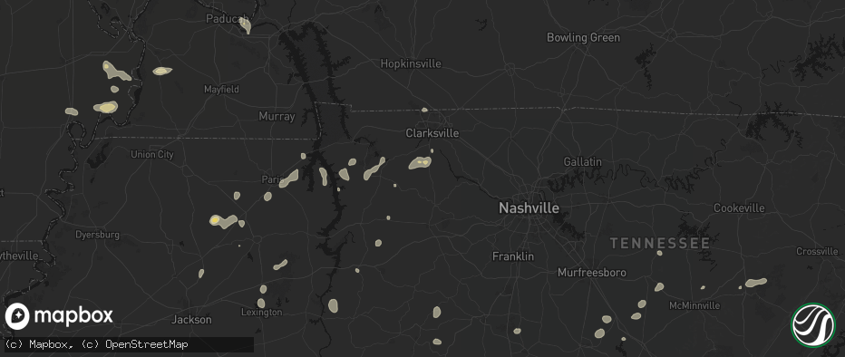 Hail map in Cumberland Furnace, TN on July 5, 2026