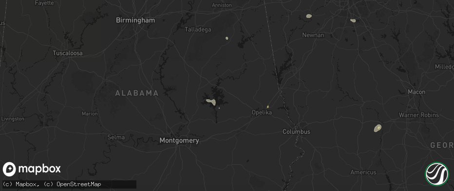 Hail map in Dadeville, AL on July 5, 2026