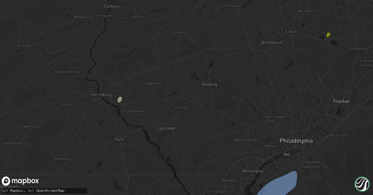 Hail map in Denver, PA on July 5, 2026