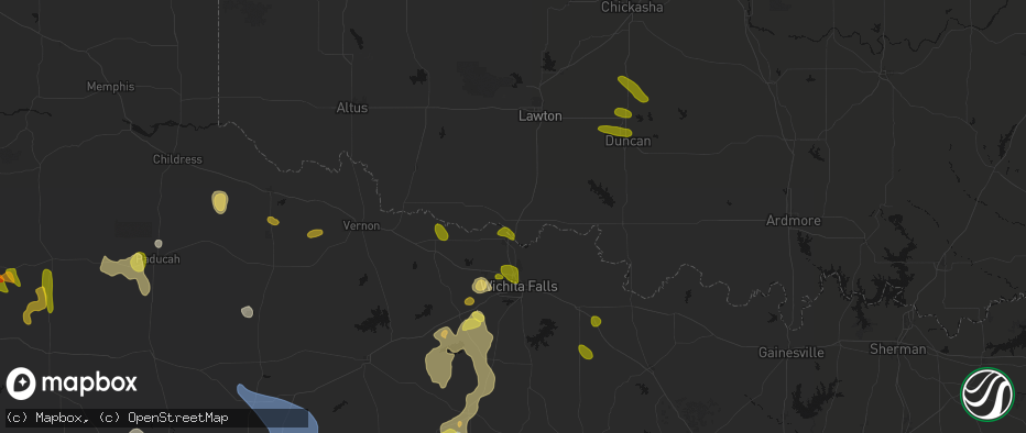 Hail map in Devol, OK on July 5, 2026
