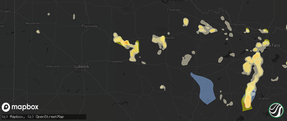 Hail map in Dickens, TX on July 5, 2026