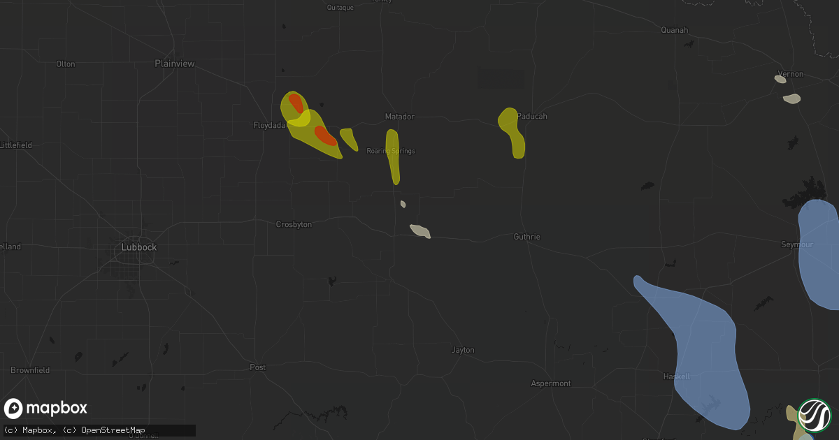 Hail map in Dickens, TX on July 5, 2026