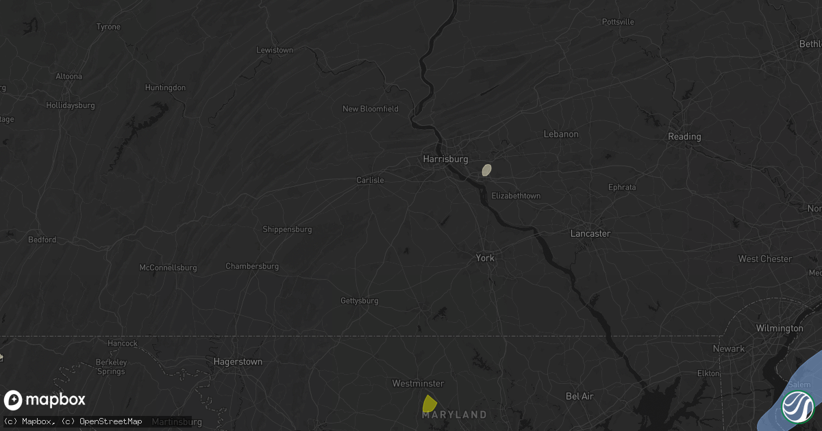 Hail map in Dillsburg, PA on July 5, 2026