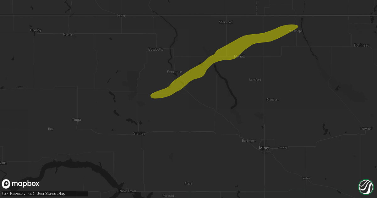 Hail map in Donnybrook, ND on July 5, 2026