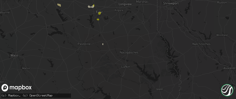 Hail map in Douglass, TX on July 5, 2026