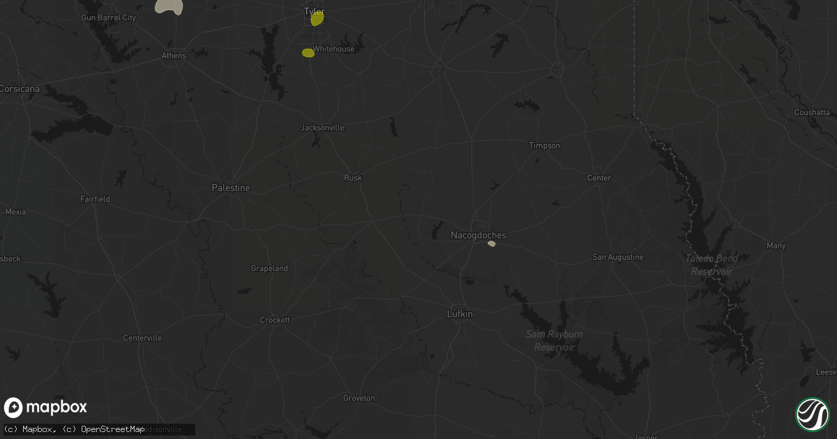 Hail map in Douglass, TX on July 5, 2026