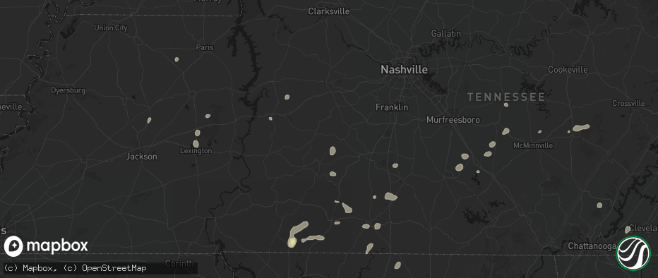 Hail map in Duck River, TN on July 5, 2026