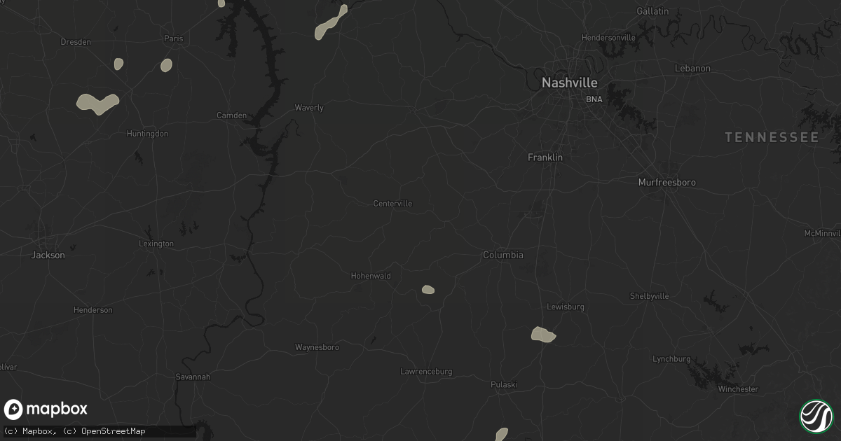 Hail map in Duck River, TN on July 5, 2026