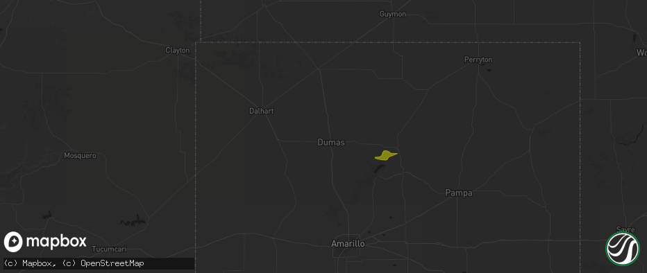 Hail map in Dumas, TX on July 5, 2026