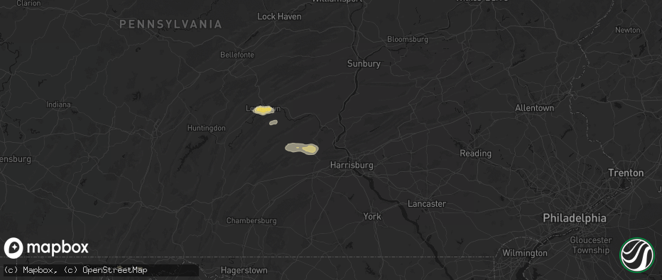 Hail map in Duncannon, PA on July 5, 2026