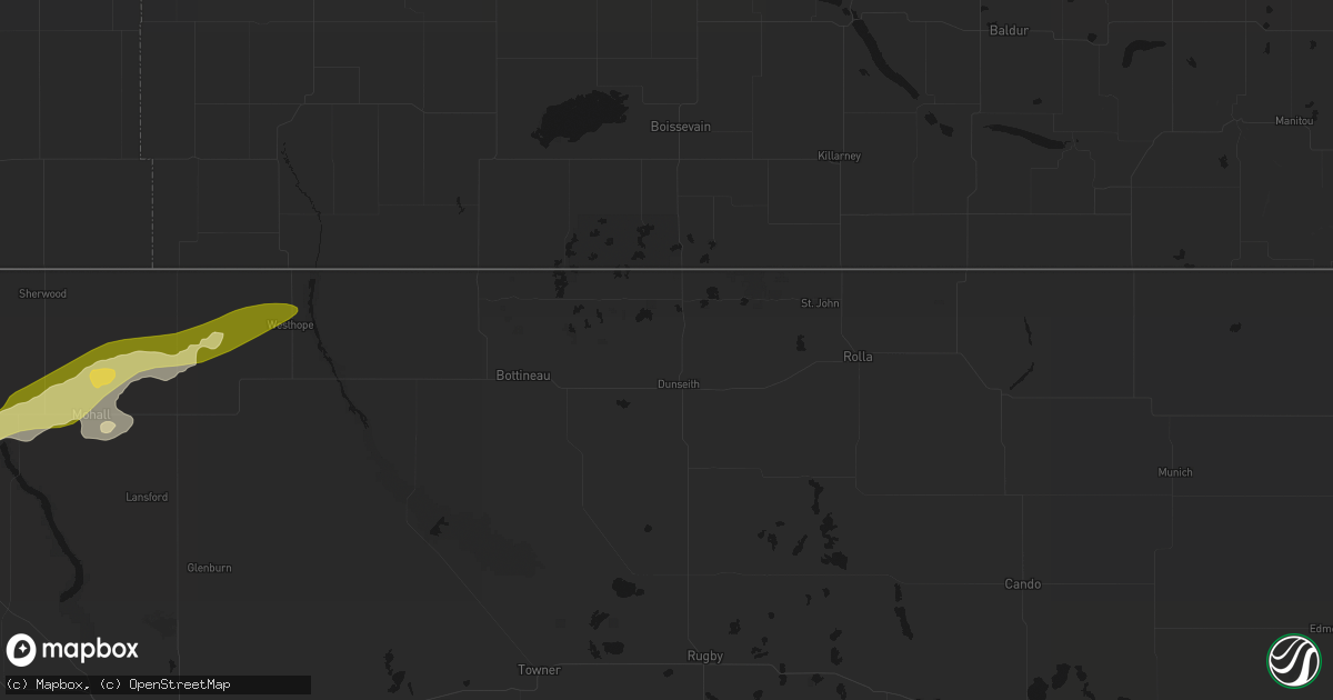 Hail map in Dunseith, ND on July 5, 2026