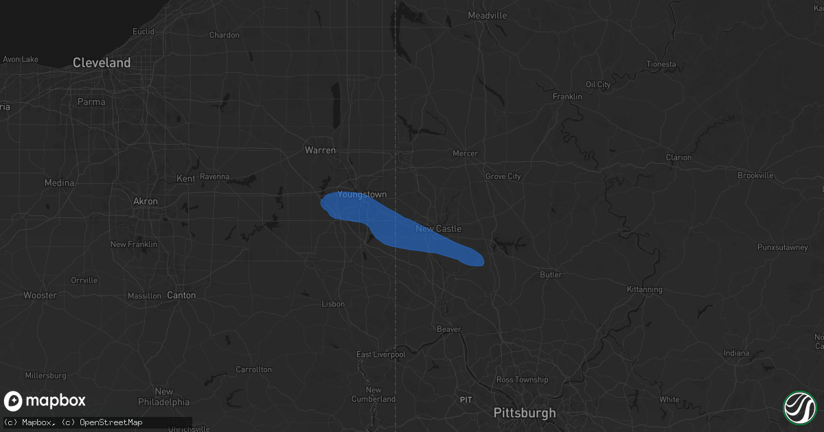 Hail map in Edinburg, PA on July 5, 2026