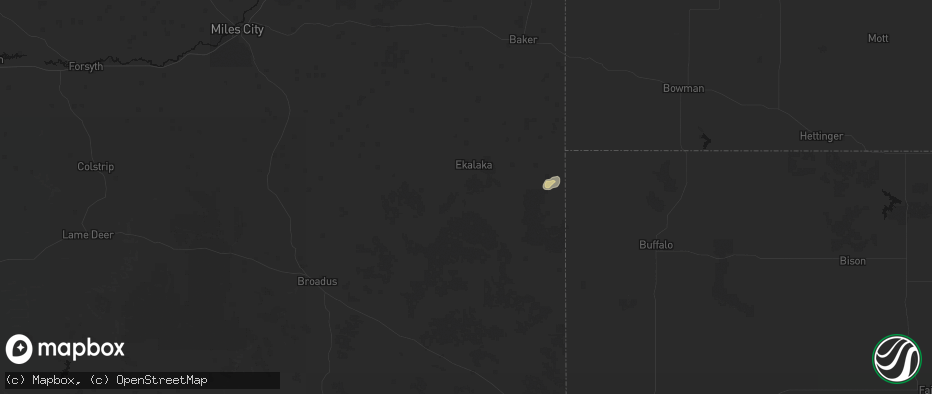 Hail map in Ekalaka, MT on July 5, 2026
