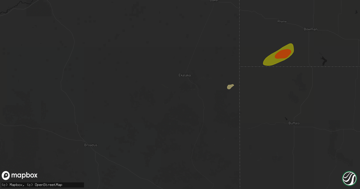 Hail map in Ekalaka, MT on July 5, 2026