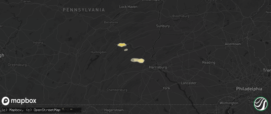 Hail map in Elliottsburg, PA on July 5, 2026