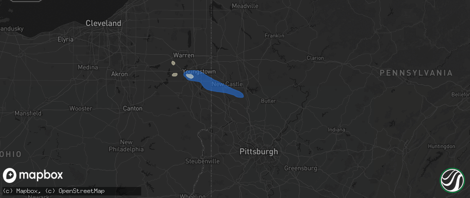 Hail map in Ellwood City, PA on July 5, 2026