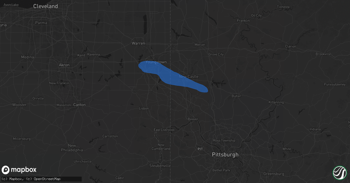Hail map in Enon Valley, PA on July 5, 2026