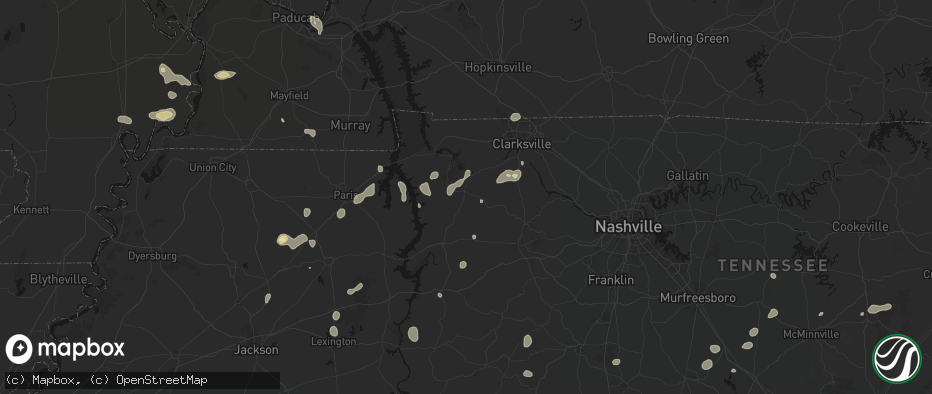 Hail map in Erin, TN on July 5, 2026