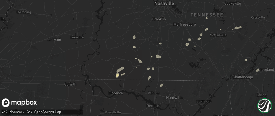 Hail map in Ethridge, TN on July 5, 2026