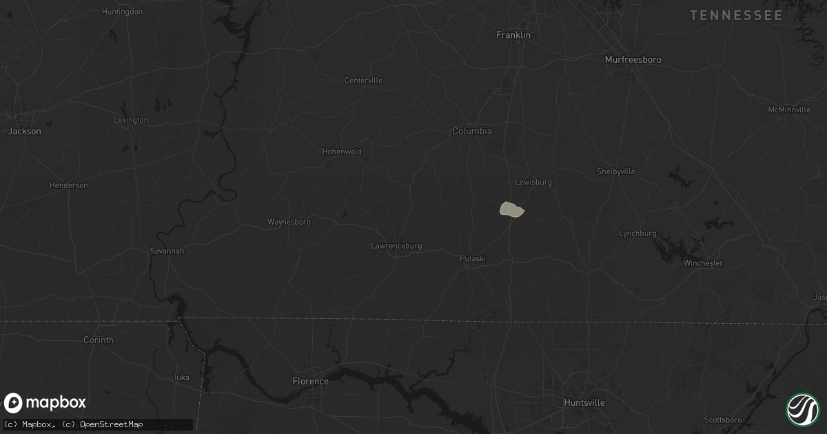 Hail map in Ethridge, TN on July 5, 2026