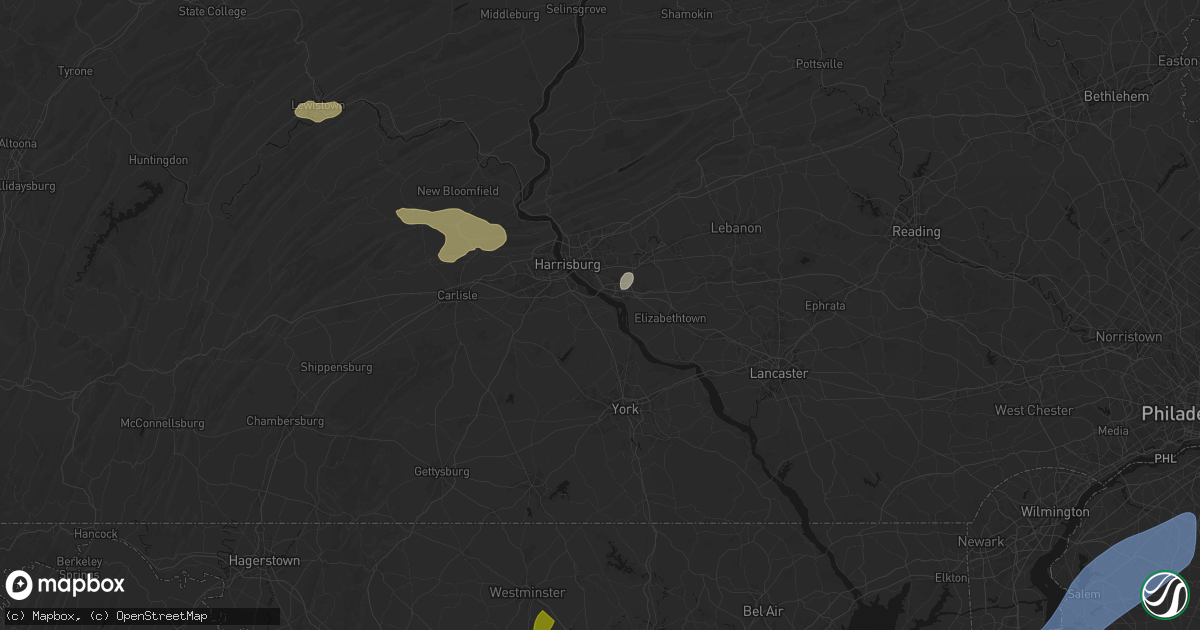 Hail map in Etters, PA on July 5, 2026