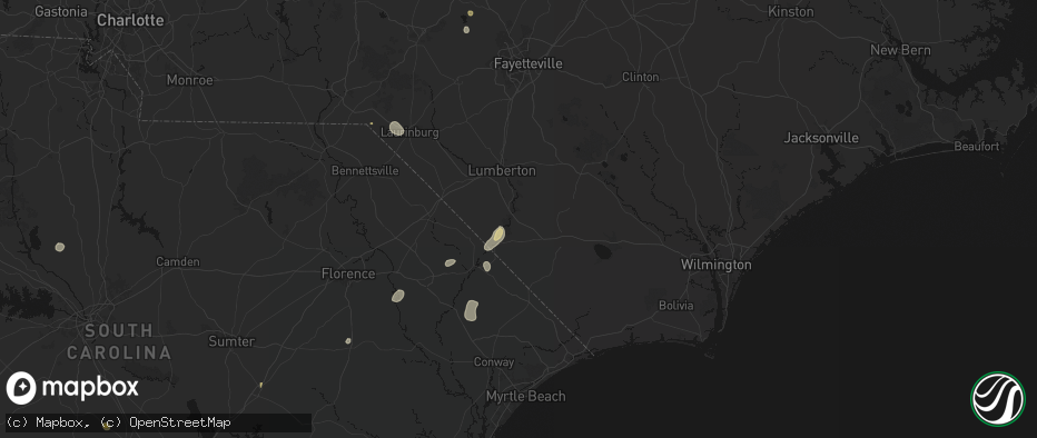 Hail map in Evergreen, NC on July 5, 2026