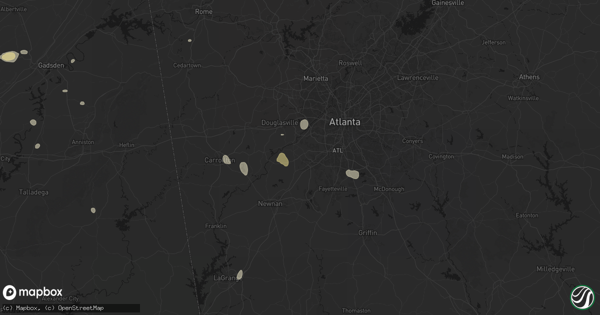 Hail map in Fairburn, GA on July 5, 2026