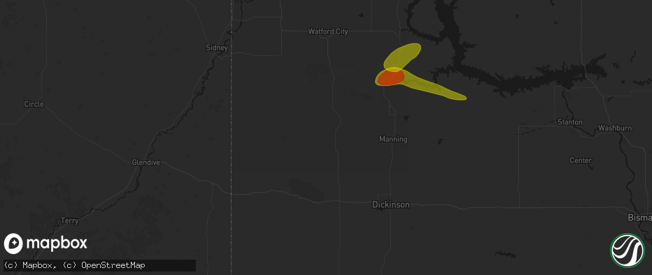 Hail map in Fairfield, ND on July 5, 2026