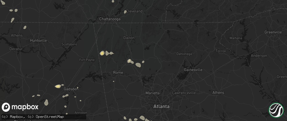Hail map in Fairmount, GA on July 5, 2026