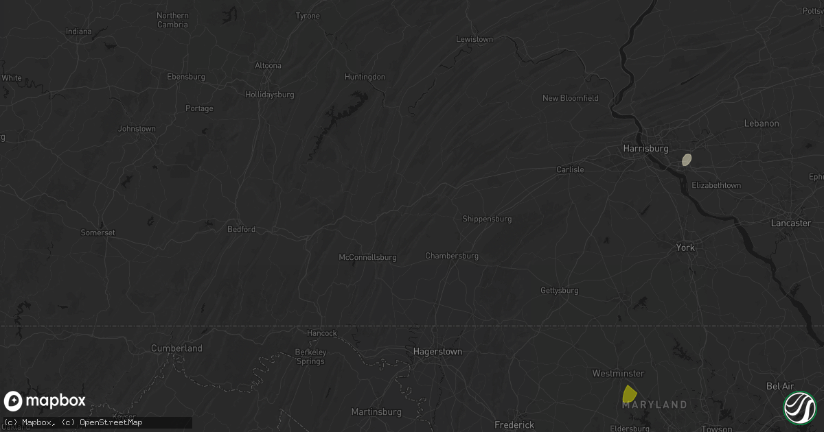 Hail map in Fannettsburg, PA on July 5, 2026