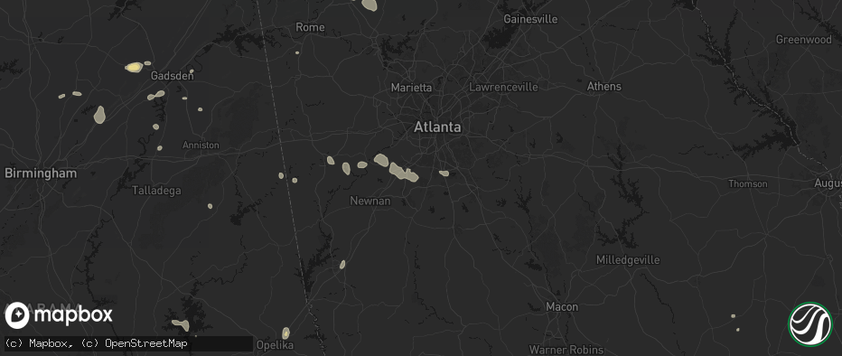 Hail map in Fayetteville, GA on July 5, 2026