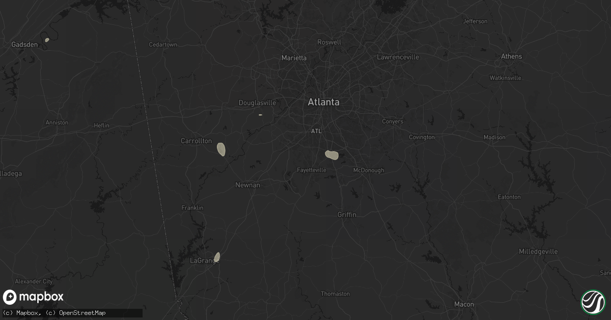 Hail map in Fayetteville, GA on July 5, 2026