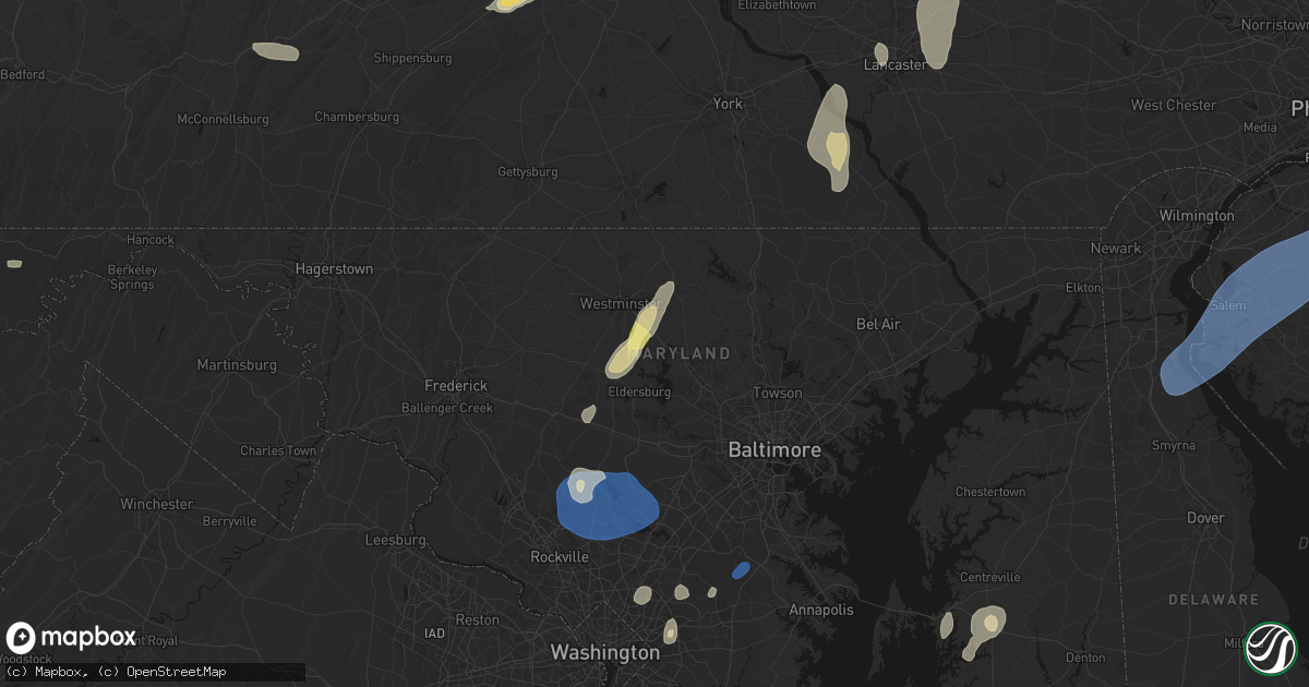 Hail map in Finksburg, MD on July 5, 2026