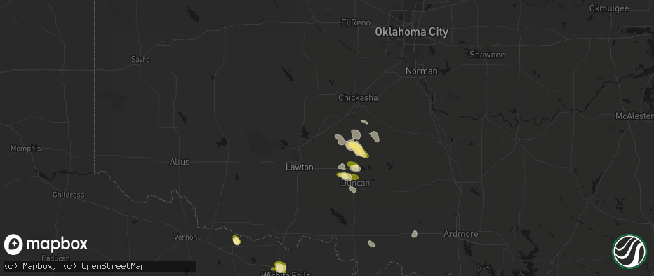 Hail map in Fletcher, OK on July 5, 2026