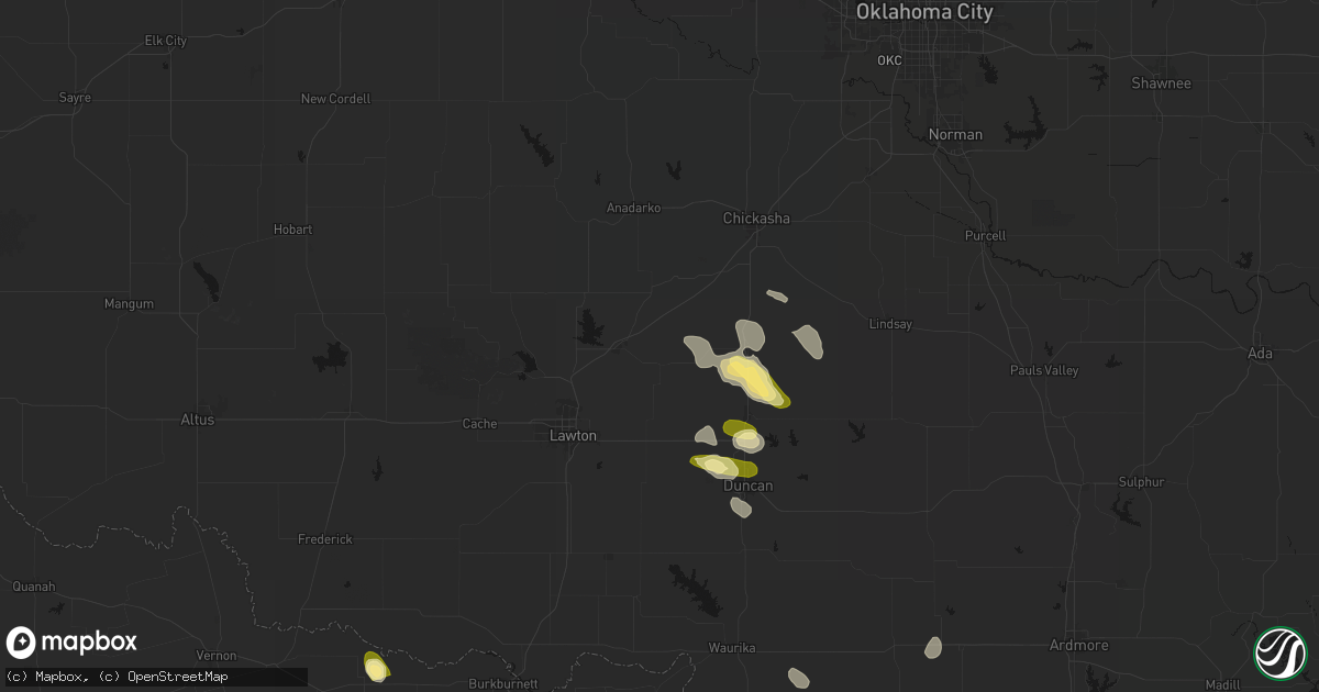 Hail map in Fletcher, OK on July 5, 2026