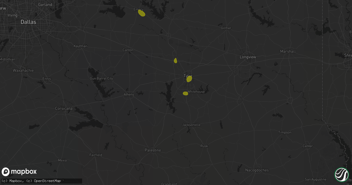 Hail map in Flint, TX on July 5, 2026