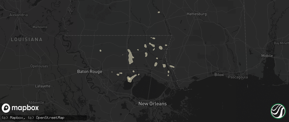 Hail map in Folsom, LA on July 5, 2026