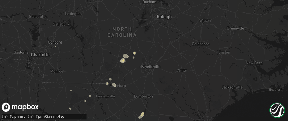 Hail map in Fort Bragg, NC on July 5, 2026