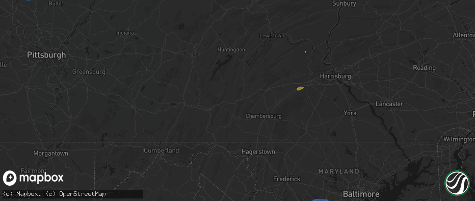 Hail map in Fort Littleton, PA on July 5, 2026