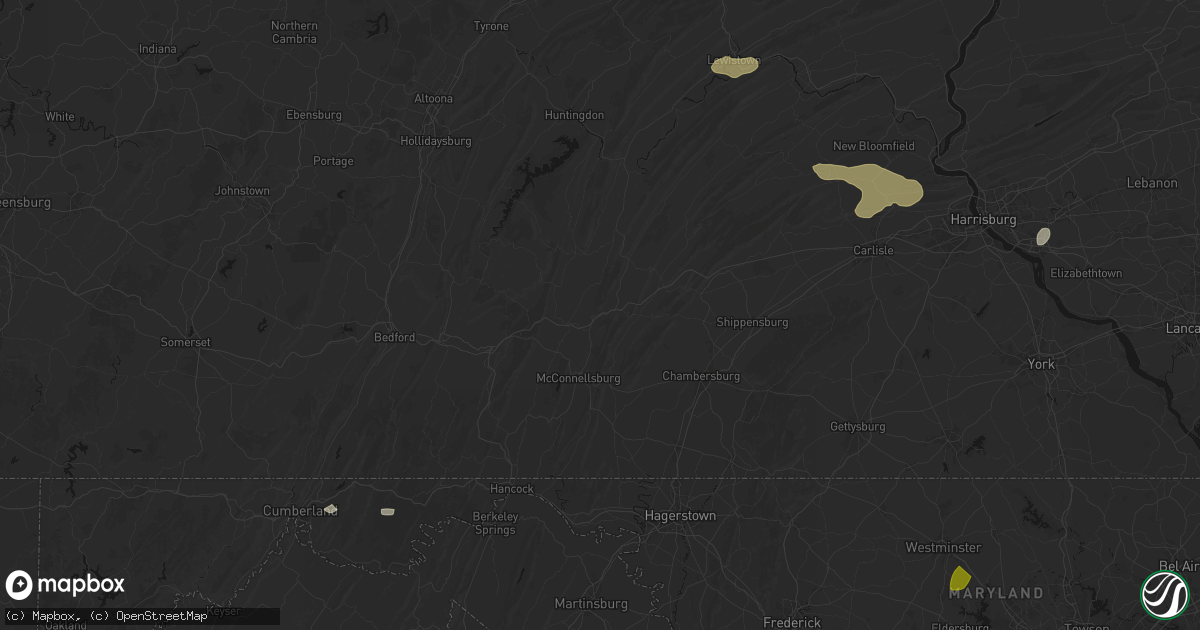 Hail map in Fort Littleton, PA on July 5, 2026