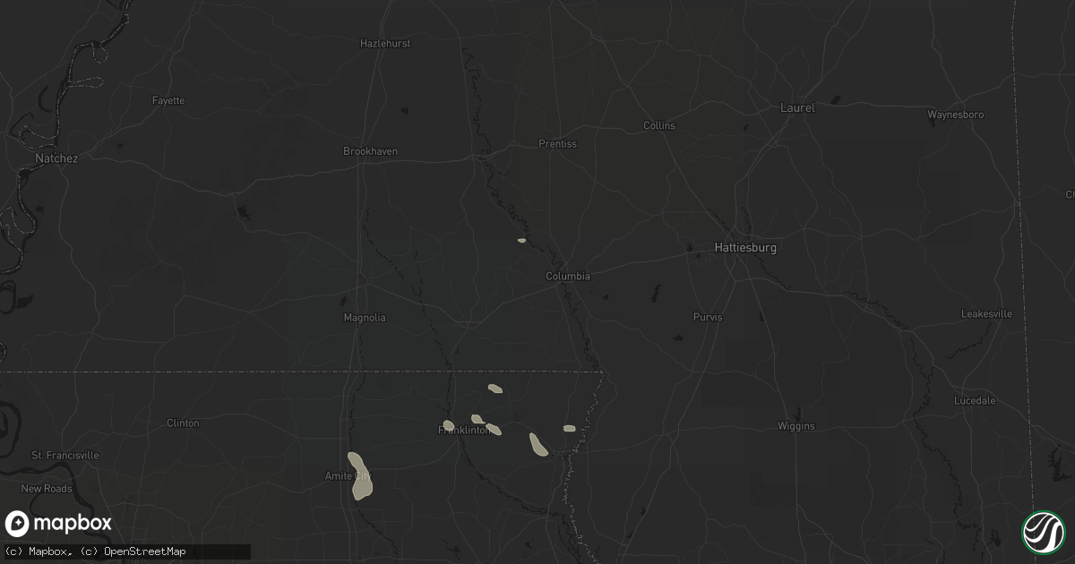 Hail map in Foxworth, MS on July 5, 2026