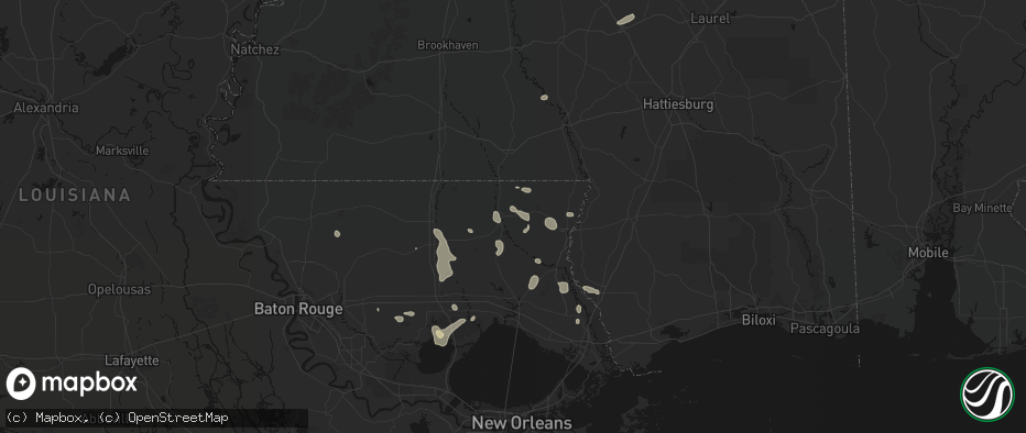 Hail map in Franklinton, LA on July 5, 2026