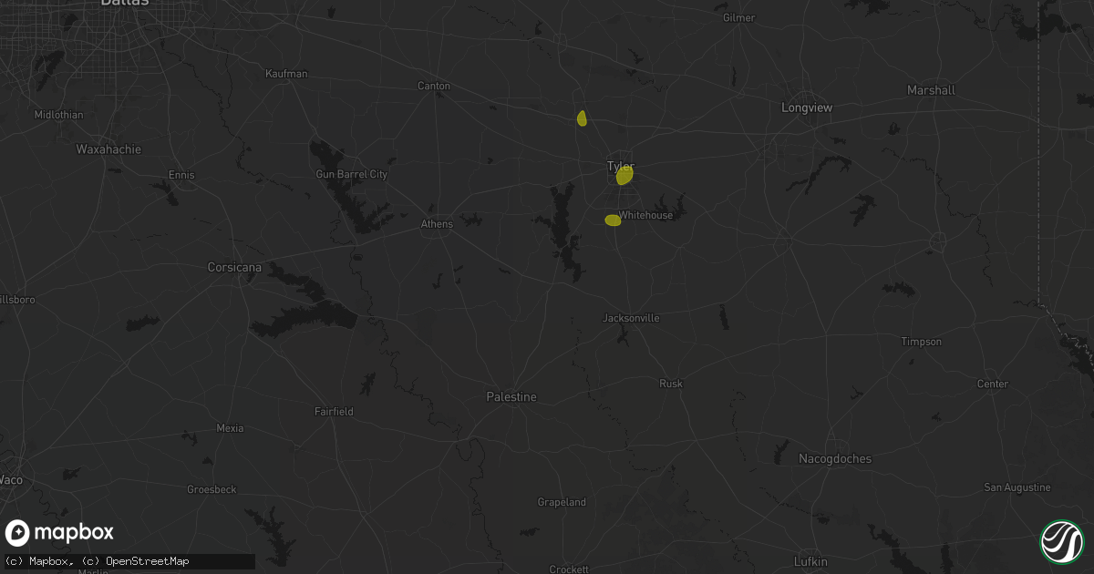 Hail map in Frankston, TX on July 5, 2026