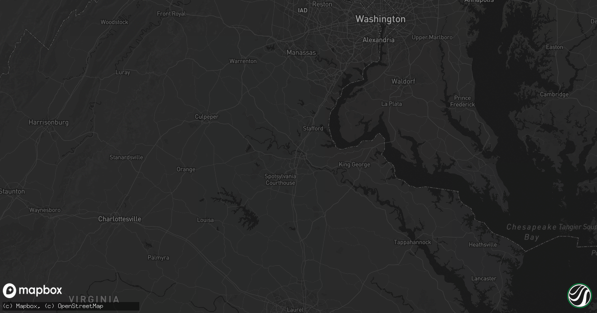 Hail map in Fredericksburg, VA on July 5, 2026