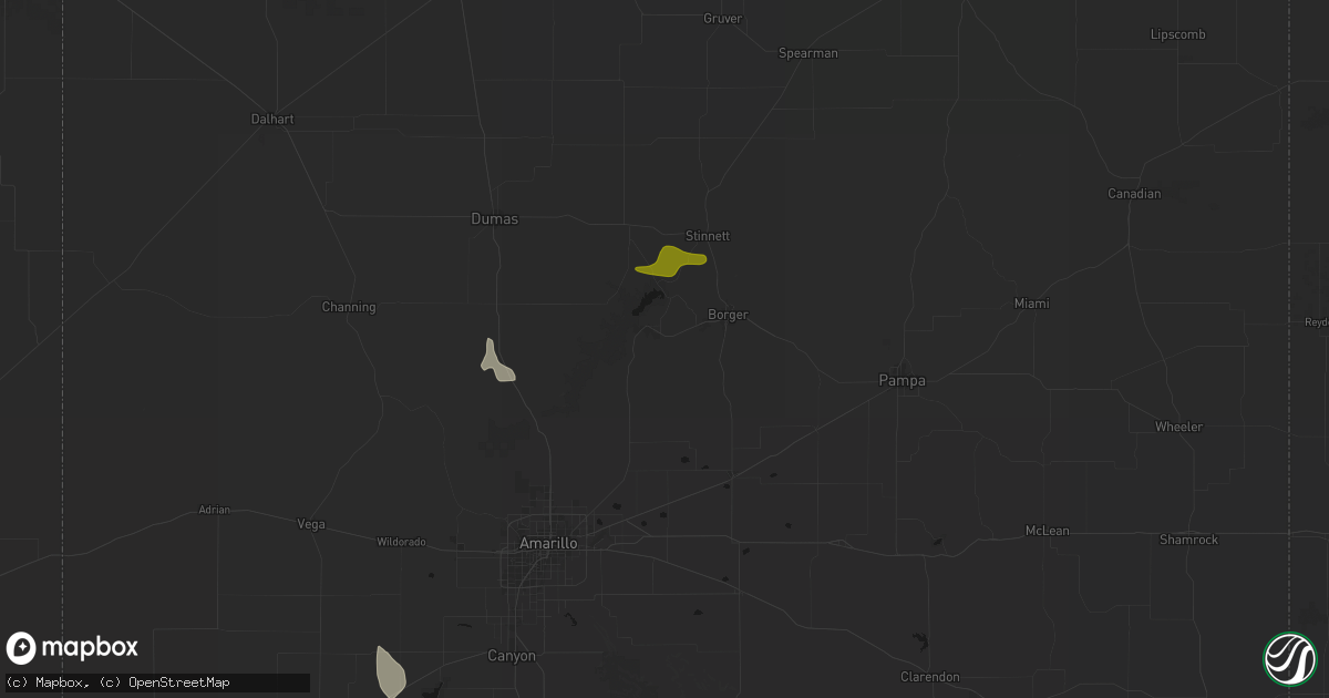 Hail map in Fritch, TX on July 5, 2026